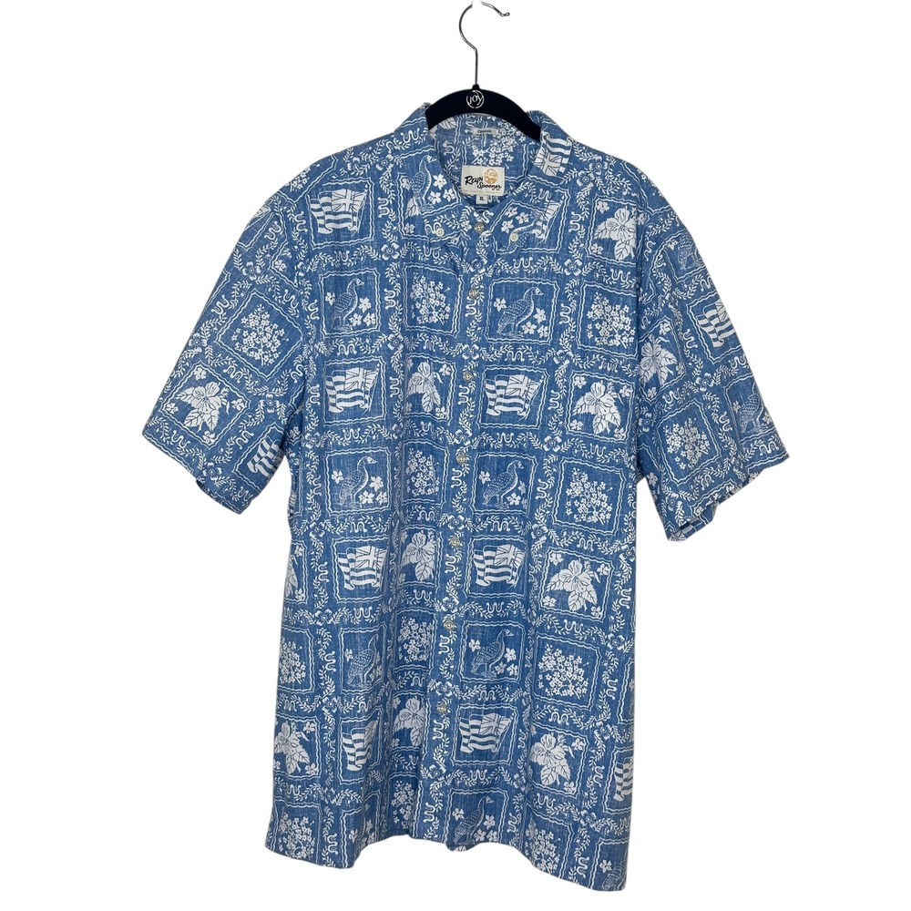 Reyn Spooner Shirt XL Blue Hawaiian Flag Nene Goose Lahaina Sailor Classic